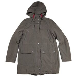 DKNY Womens Hooded Parka Jacket Brown Medium Utility Gorpcore Minimalist